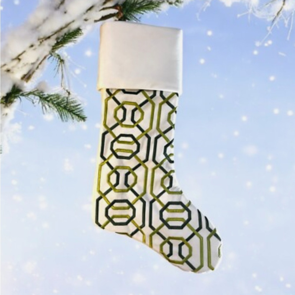 Southern Living At Home Green and White Holiday Stocking